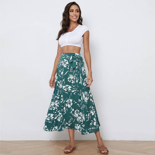 Floral slim fit loose bow skirt