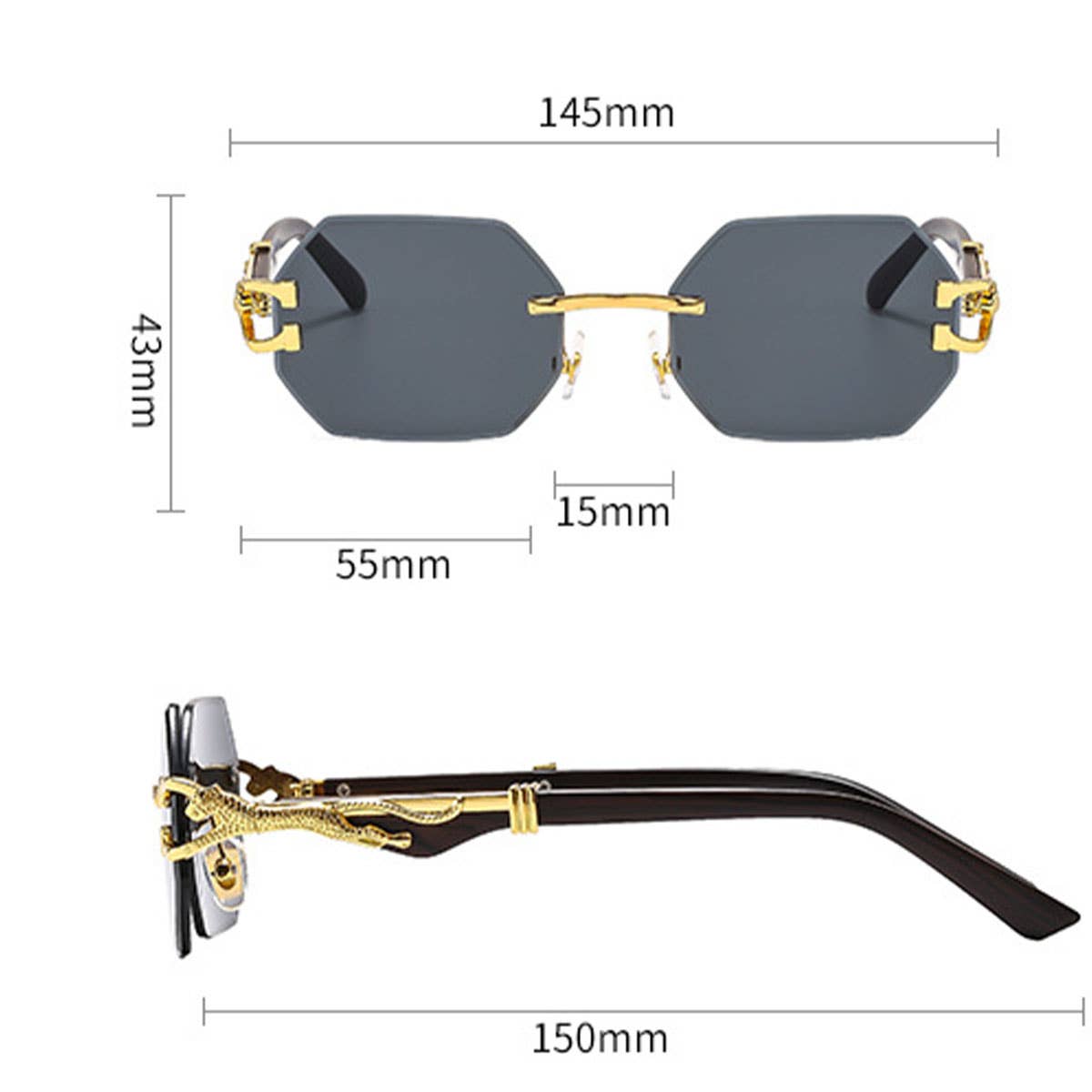 Leopard Head Rimless Cut Edge Sunglasses