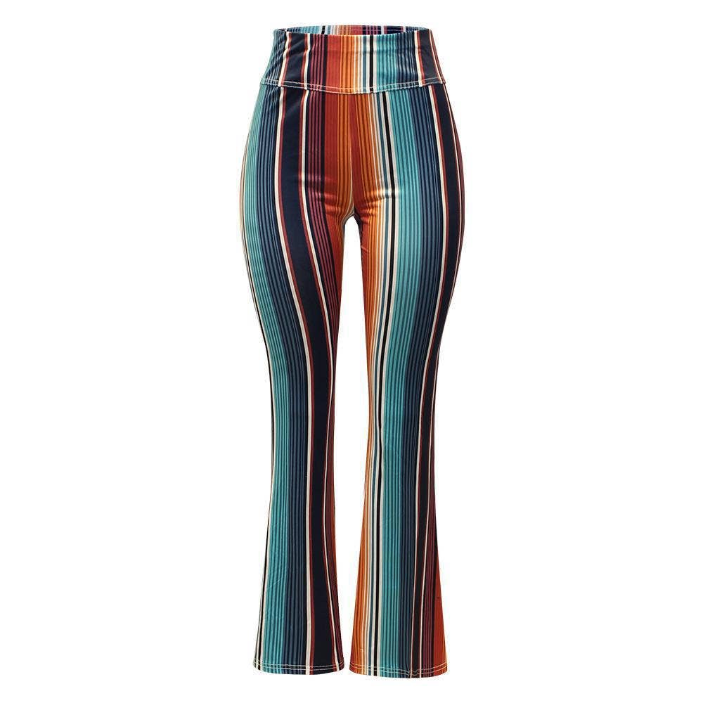 PRINTED TIGHT HEIGHT WAIST CASUAL FLARE PANTS