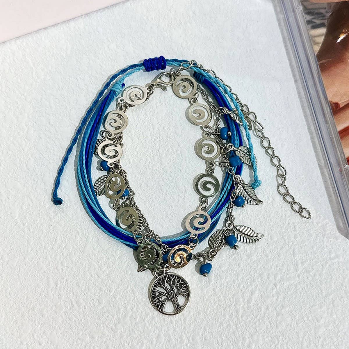 Boho Tassel Anklet Set Tree of Life & Leaf Charms_CWMM6355