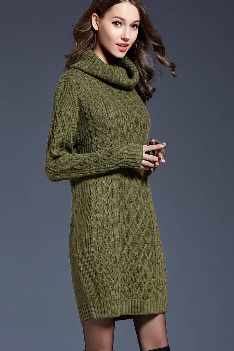 CWDSD5133_LONG TURTLENECK KNITTED DRESS