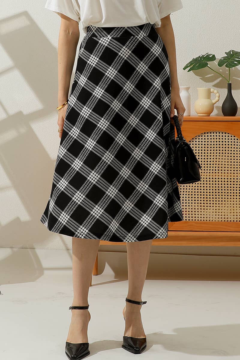 WOMEN FASHION OVER KNEE PLAID SKIRT_CWBLS122
