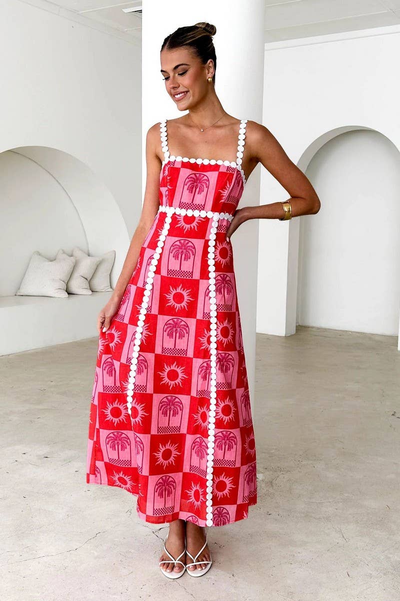 CWDMD5175_OFF SHOULDER RUFFLE TRIM FLORAL CAMI DRESS