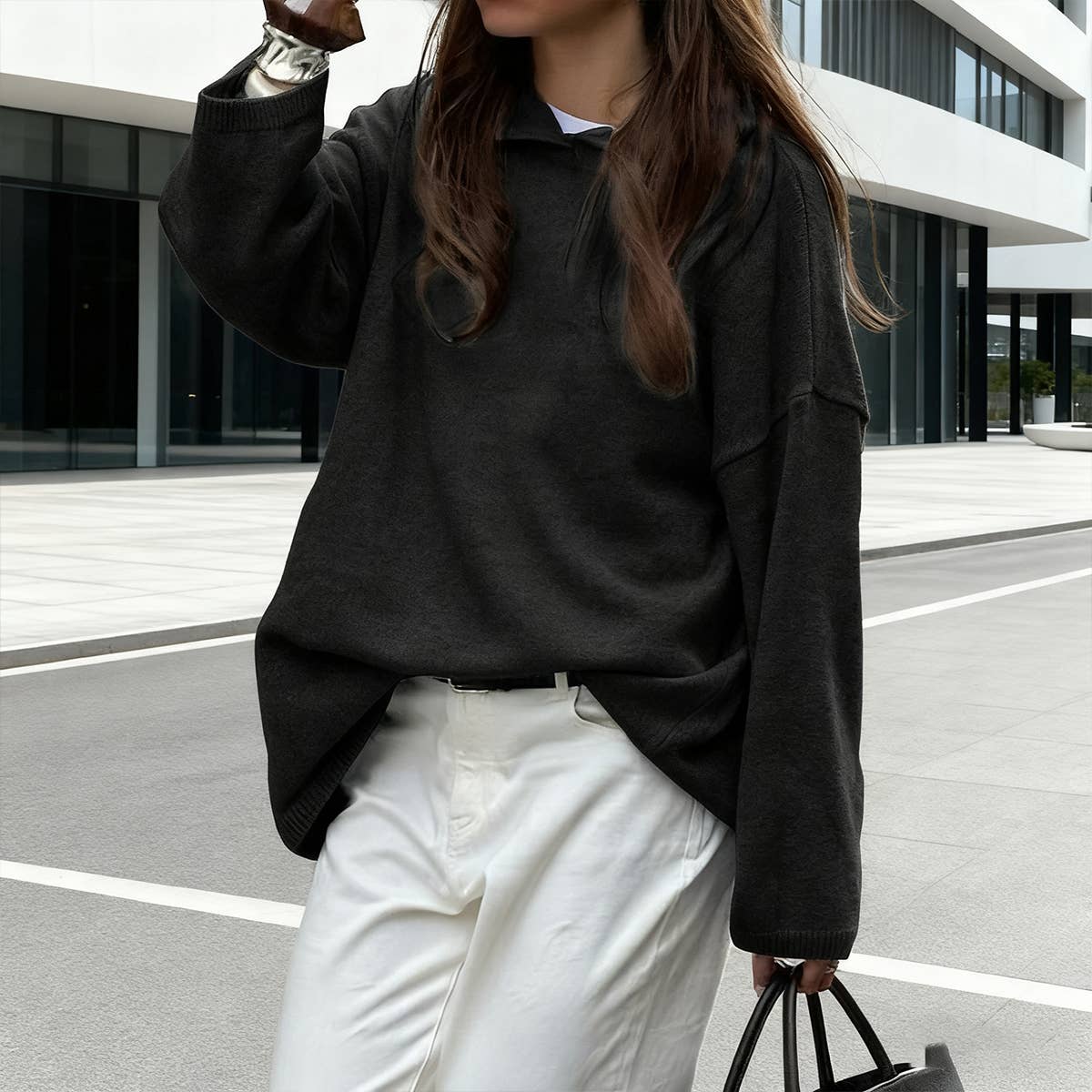 Simple long-sleeved hooded woolen sweatshirt