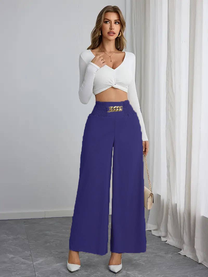 COMMUTER SOLID CHAIN SPANKING WIDE-LEG PANTS