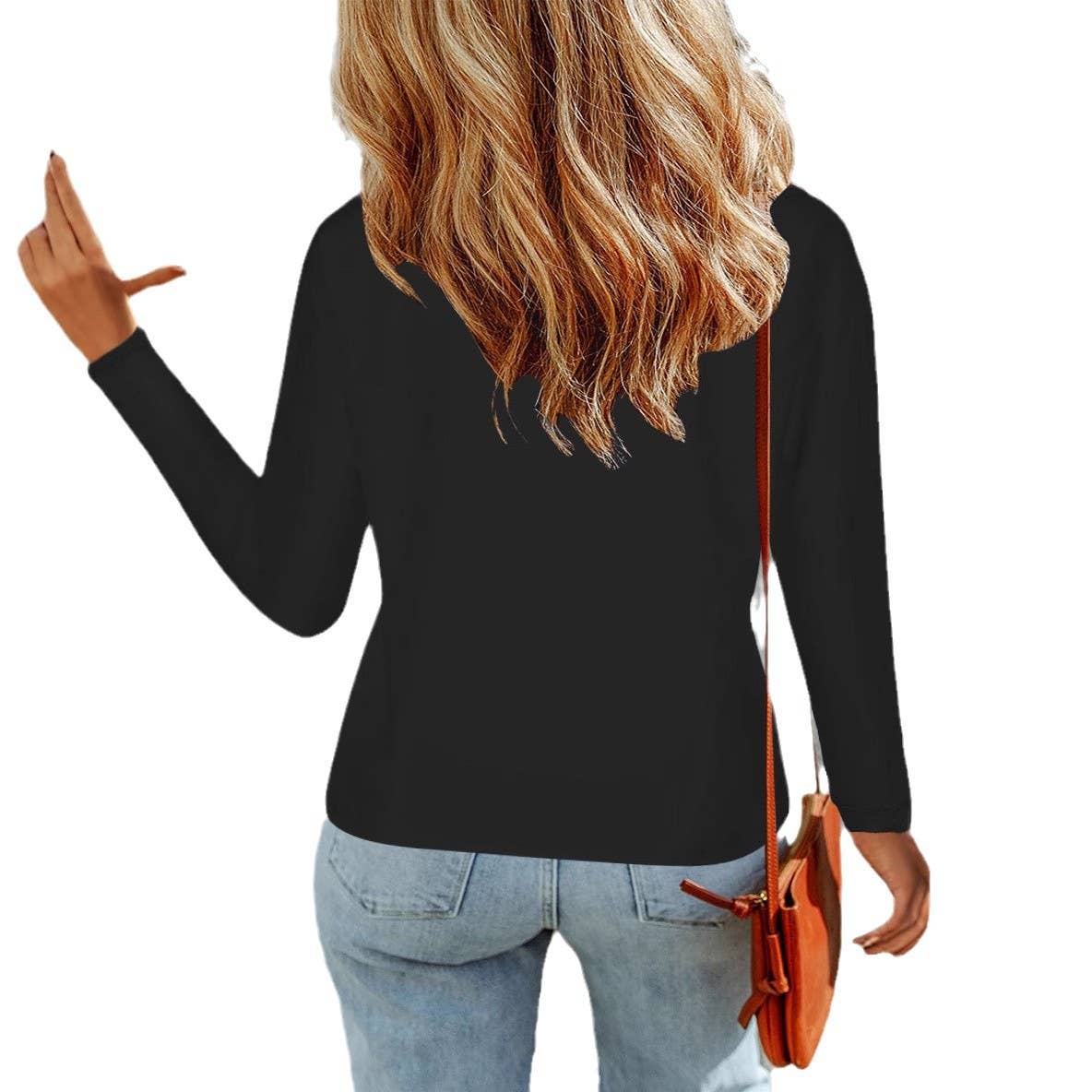 V-NECK SOLID COLOR POCKET LONG SLEEVE T-SHIRT
