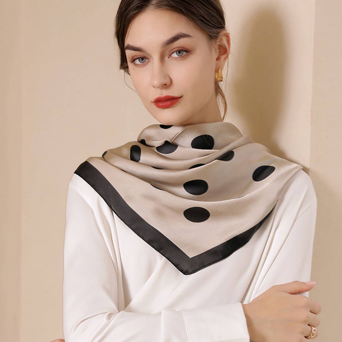 Women?™s 35" Polka Dot Silky Wrap Neck Scarf