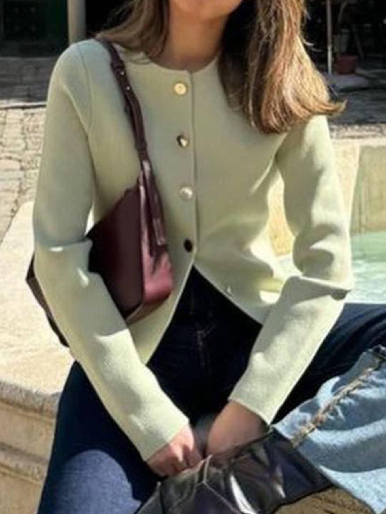 Simple long-sleeved single-breasted cardigan