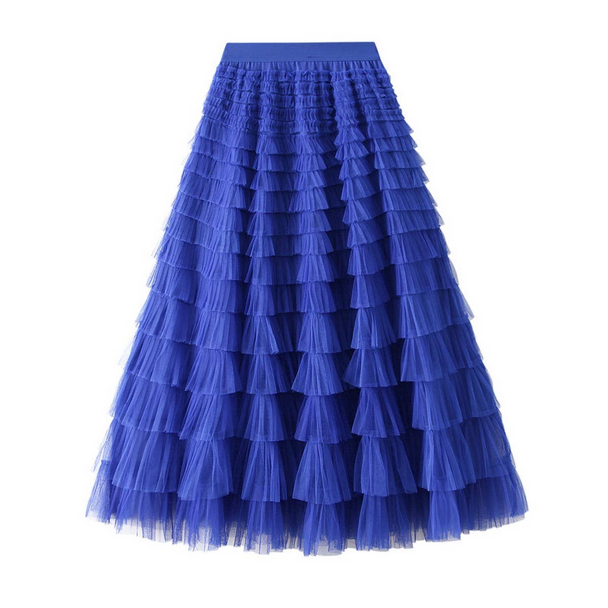 White Tulle Tiered Pleated A-Line Maxi Skirt