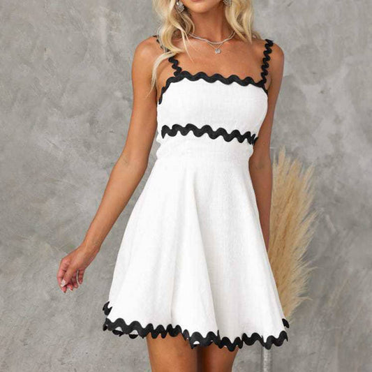 Solid-color sexy halter short dress