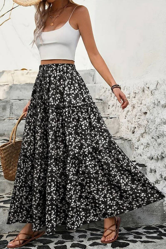 CWBLS0437_SMALL FLORAL BELT THREE-LAYER PATCHWORK LONG SKIRT
