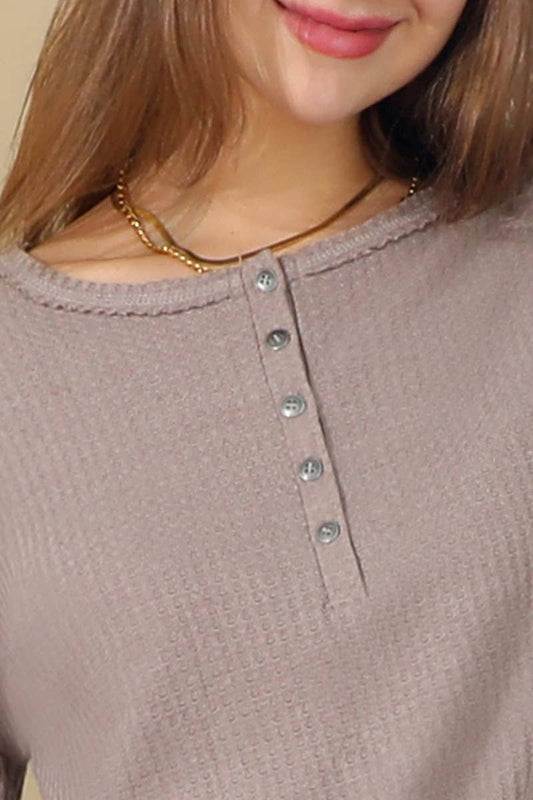 Cwttl1487_V-Neck Casual Long Sleeve Top