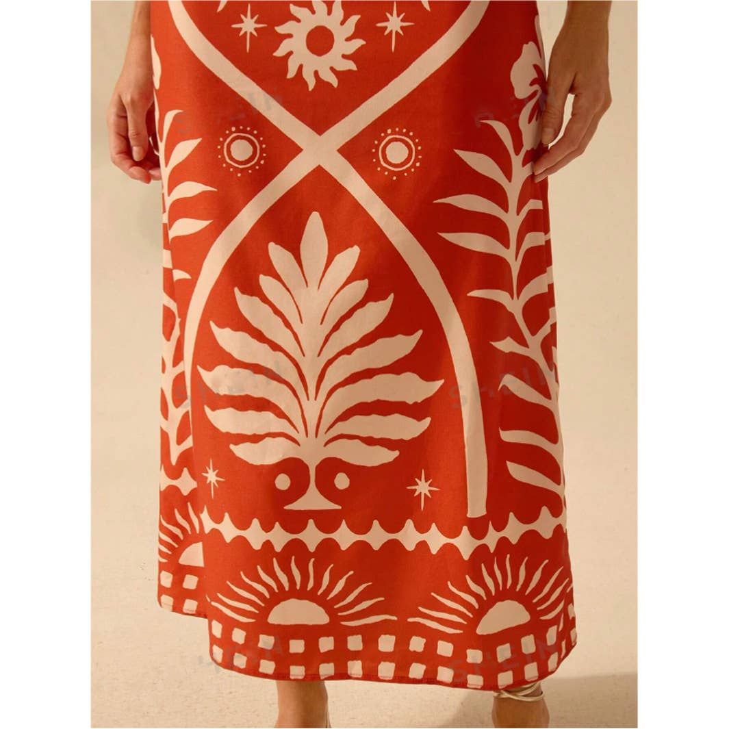 Printed short strappy top and long dress suit