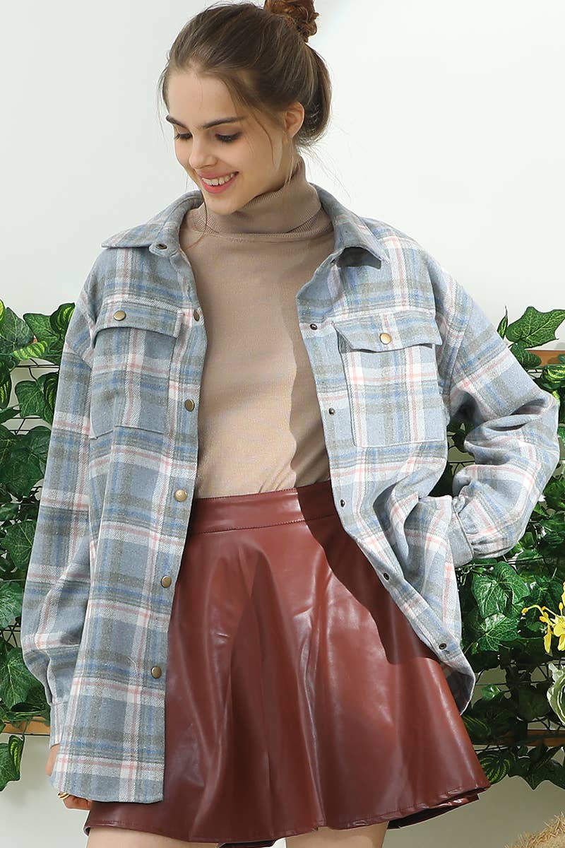 WOMEN PLAID COLOR MATCHING SHIRT JACKET_CWOJA690