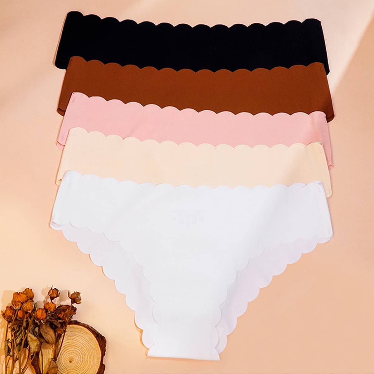 WOMEN MID-WAIST WAVY LACE ICE SILK PANTIES