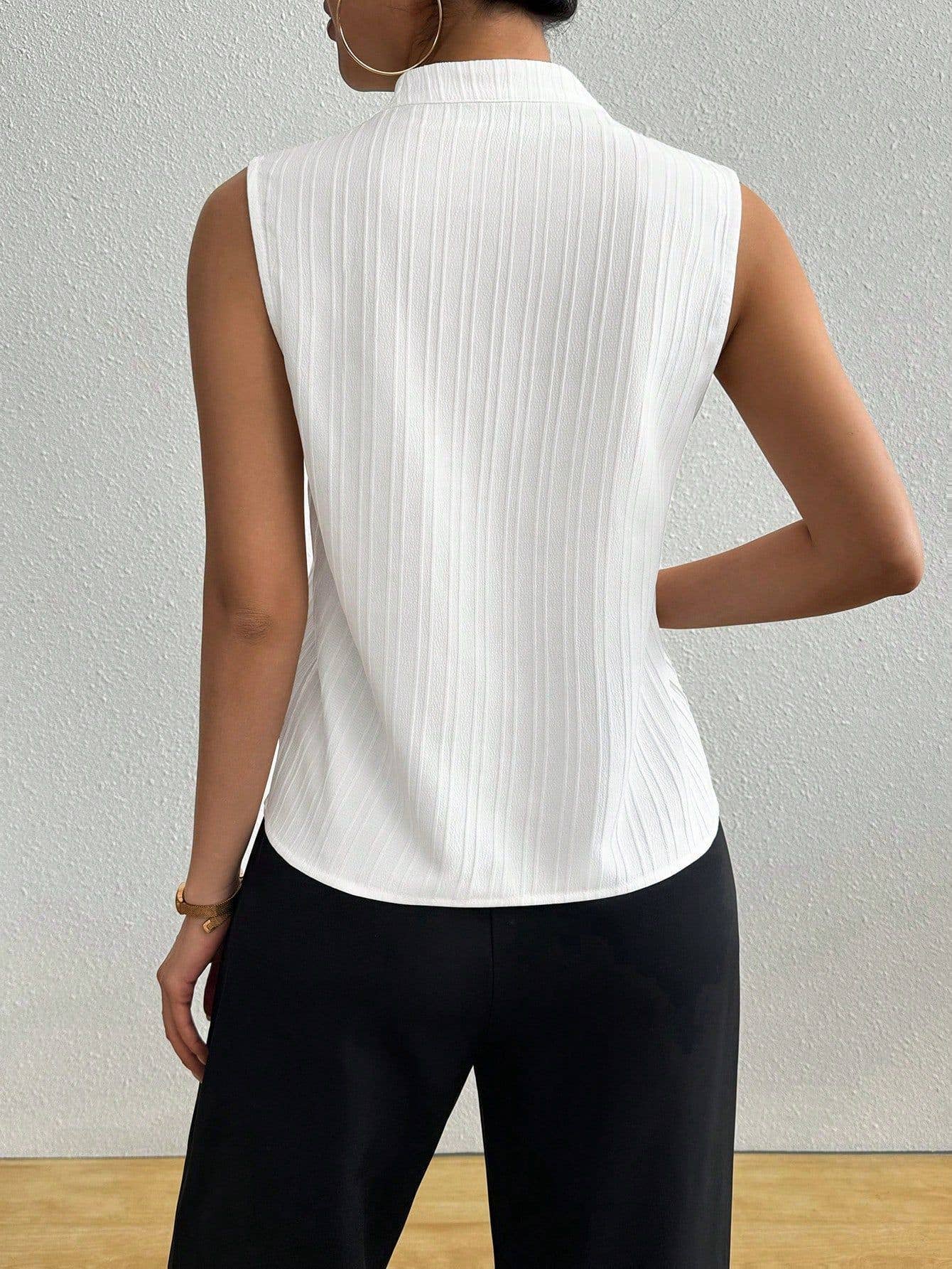 Solid-color V-neck slimming texture casual Top