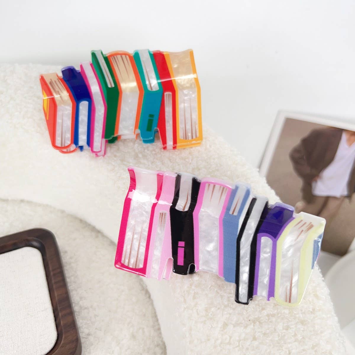 Book Style Acrylic Hair Claw Clip, Colorblock_CWAHA2069