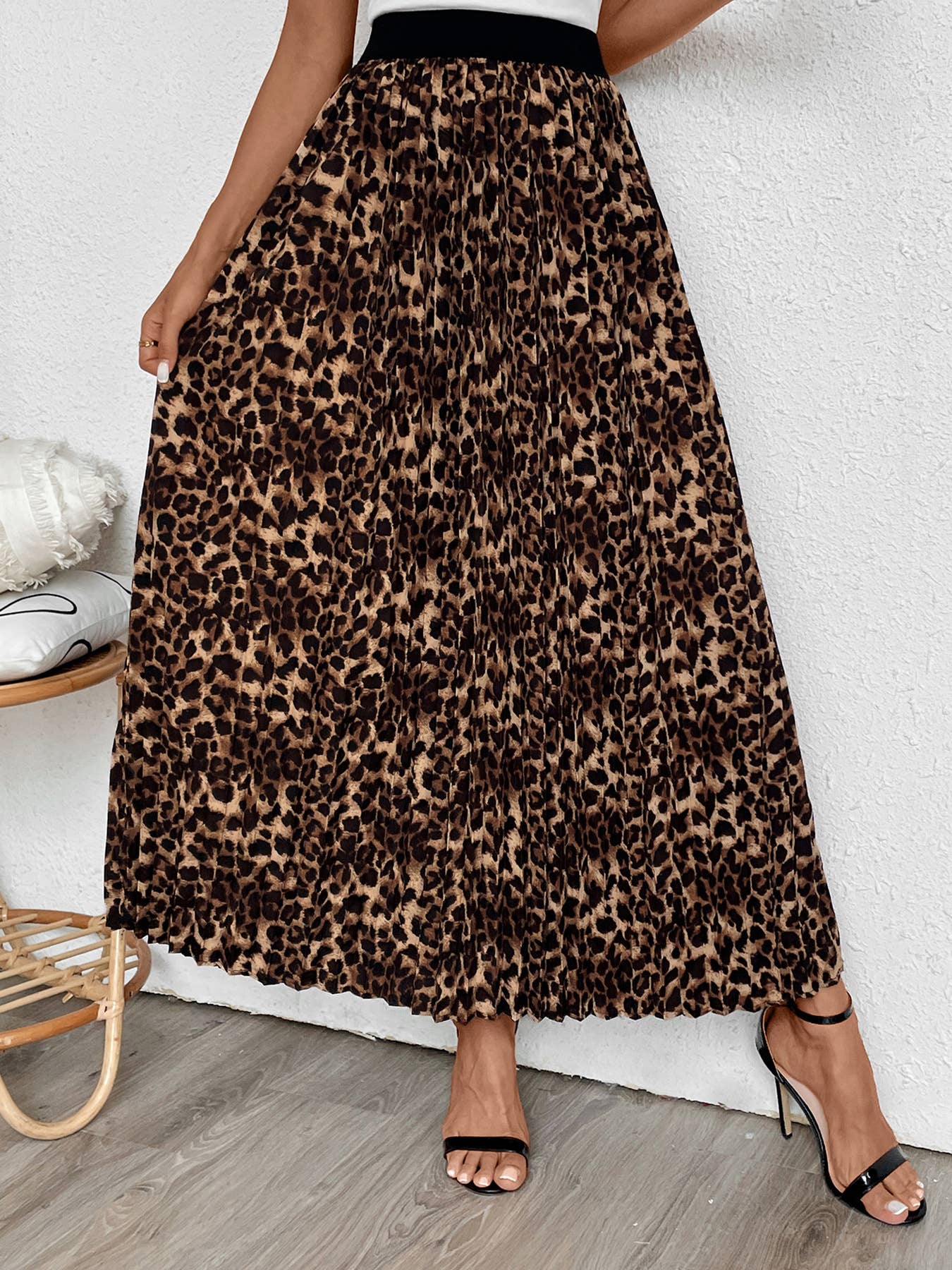 TEMPERAMENT COMMUTER LEOPARD PLEATED SKIRT