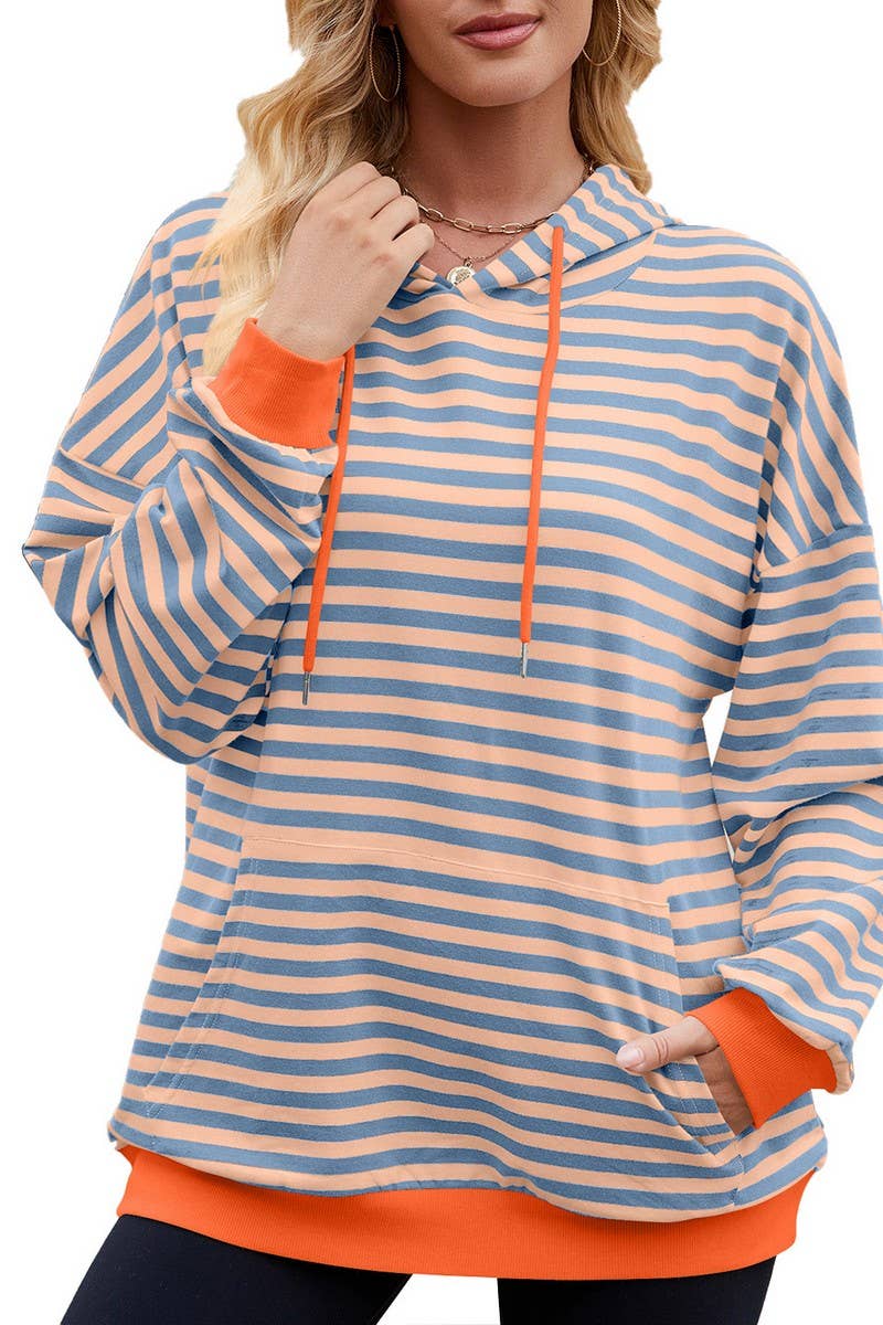 CWOHOL1112_STRIPED LOOSE HOODED CONTRAST COLOR SWEATSHIRT