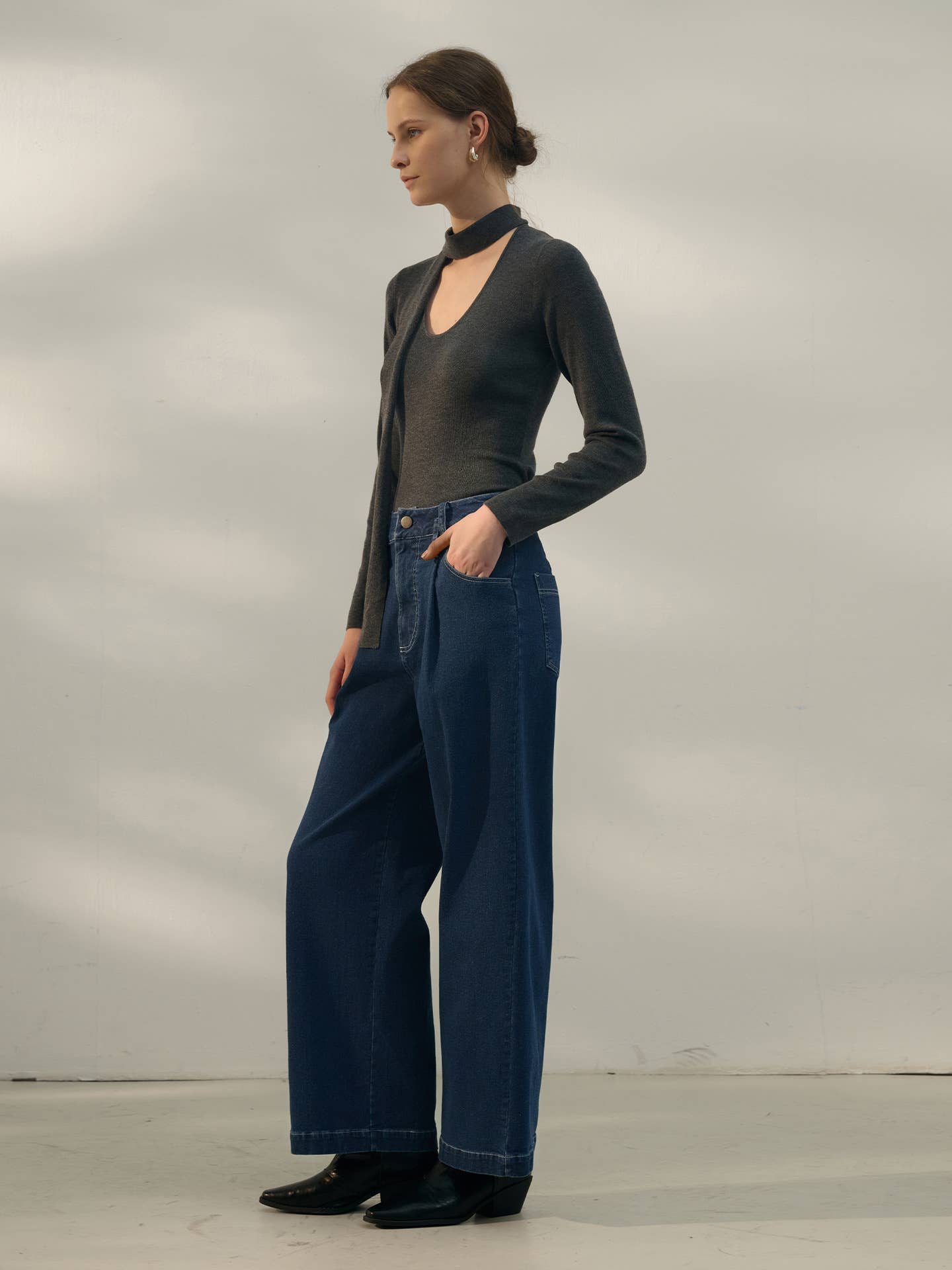 American retro solid color straight-leg jeans