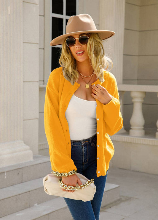 TEMPERAMENT BUTTON KNIT SOLID COLOR CARDIGAN