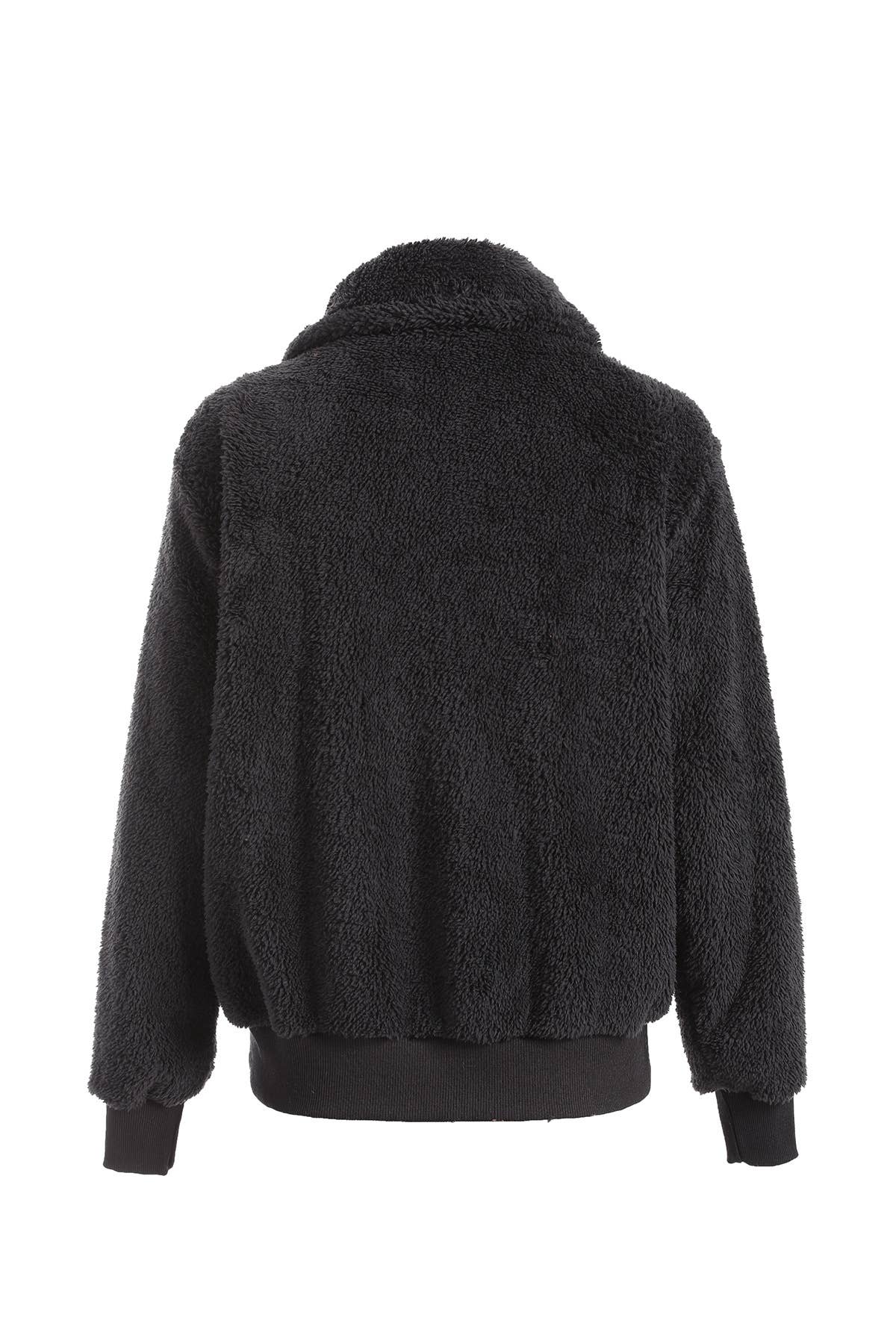 SOLID COLOR LAPEL FLEECE ZIPPER JACKET