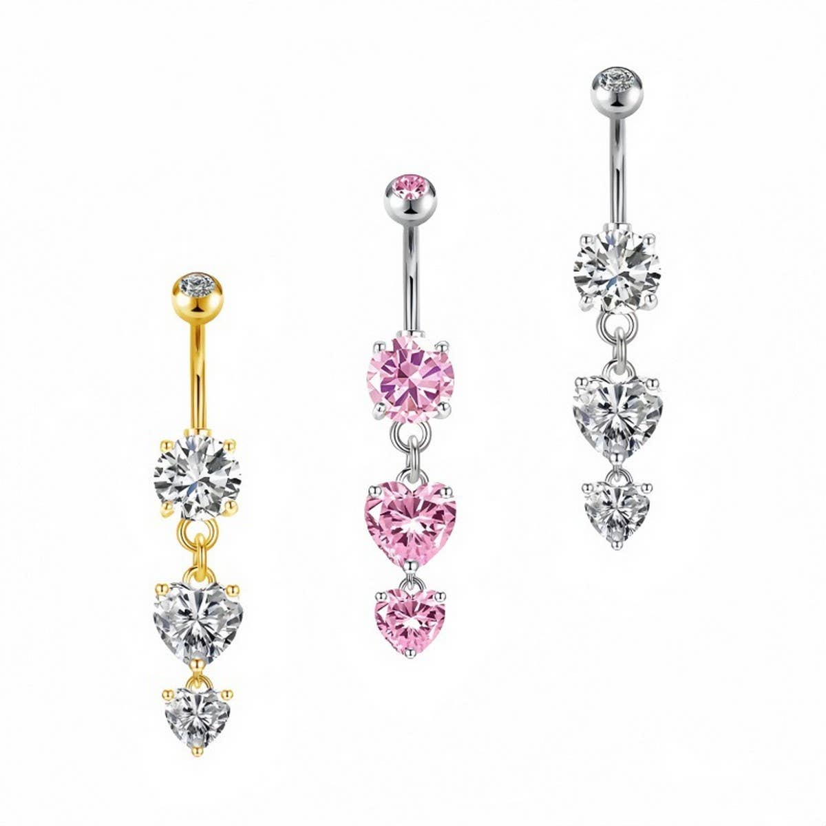 Double Heart Tassel Belly Ring Zircon Piercing