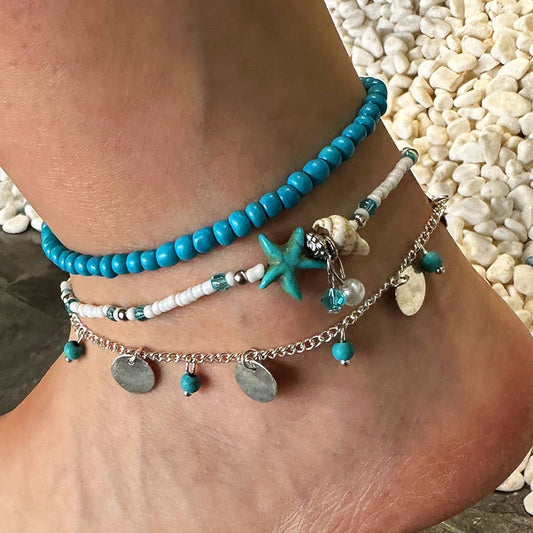 Boho Turquoise Starfish Anklet ??Handmade Charm_CWMM6345