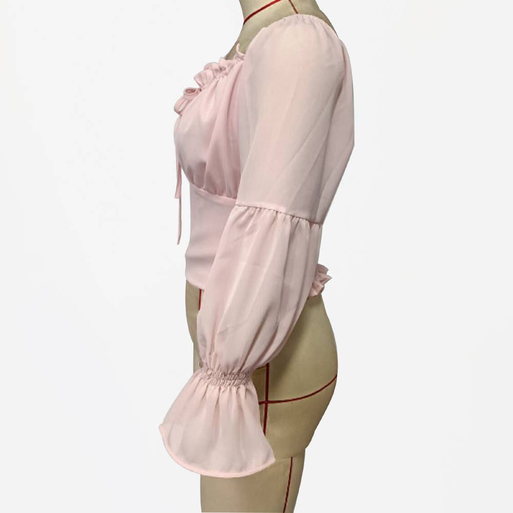 Solid color Korean-style flared sleeves shirt