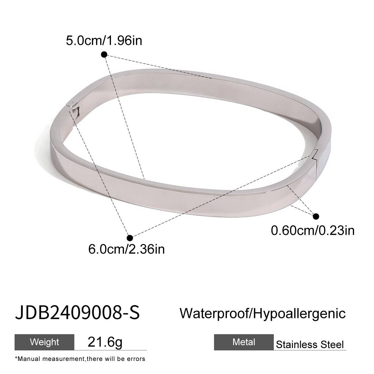 Stainless Steel Curved Clasp Bangle, Sleek Style_CWAJE4661