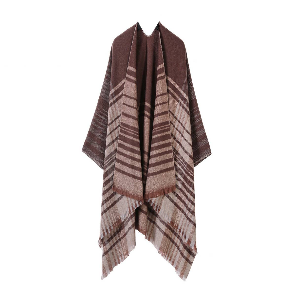 LINE PLAID SPLIT SHAWL THICK LARGE SIZE SCARF CAPE