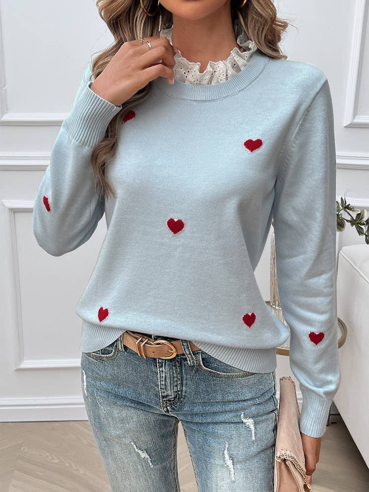 TEMPERAMENT CASUAL EMBROIDERED LOVE SWEATER