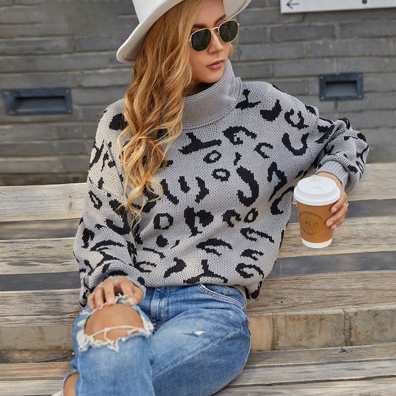 LEOPARD PRINT JACQUARD STYLE PULLOVER SWEATER