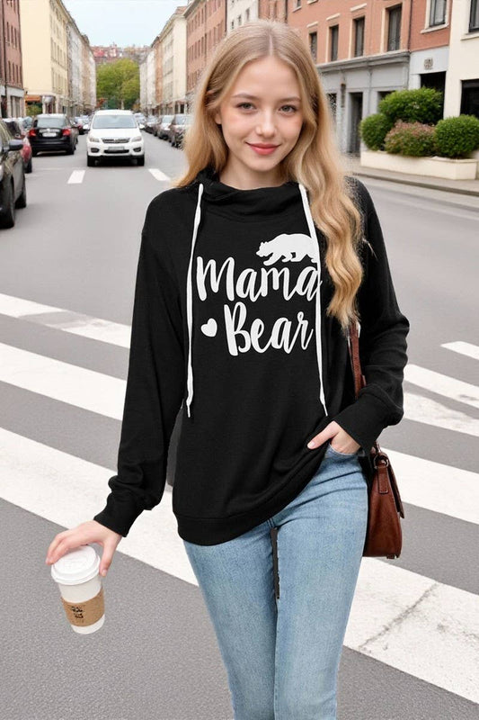 CWOHOL00662_BEAR PRINT HOODED DRAWSTRING SWEATSHIRT