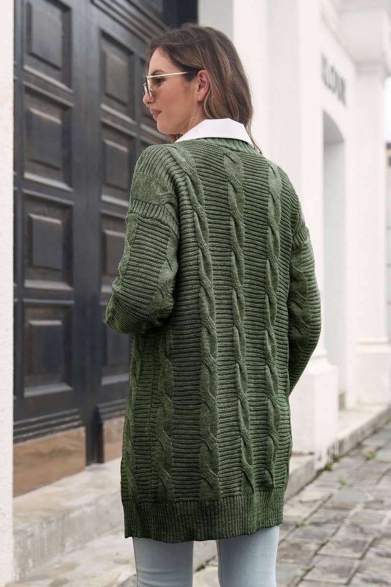 CWOCAL1255_SOLID COLOR CABLE KNIT LONG CARDIGAN