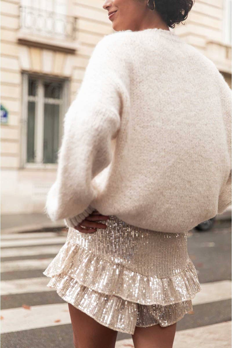 CWBSS0468_SOLID COLOR GYARU SEQUINED LAYERED SKIRT