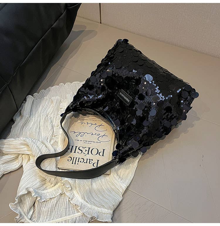 Fashionable sequined large-capacity handbag