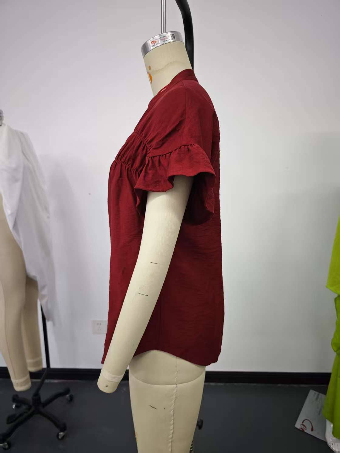 Solid color cotton linen stand-up collar shirt