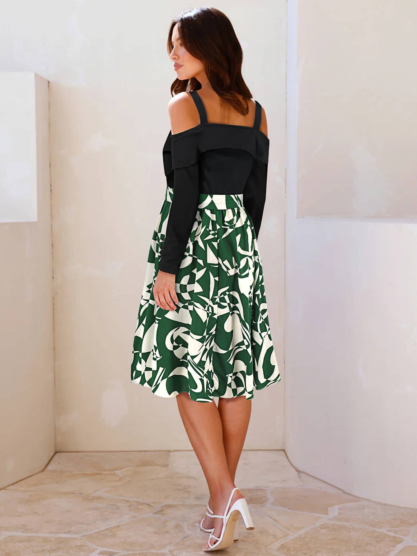 Long Sleeve Off-Shoulder Floral A-Line Dress