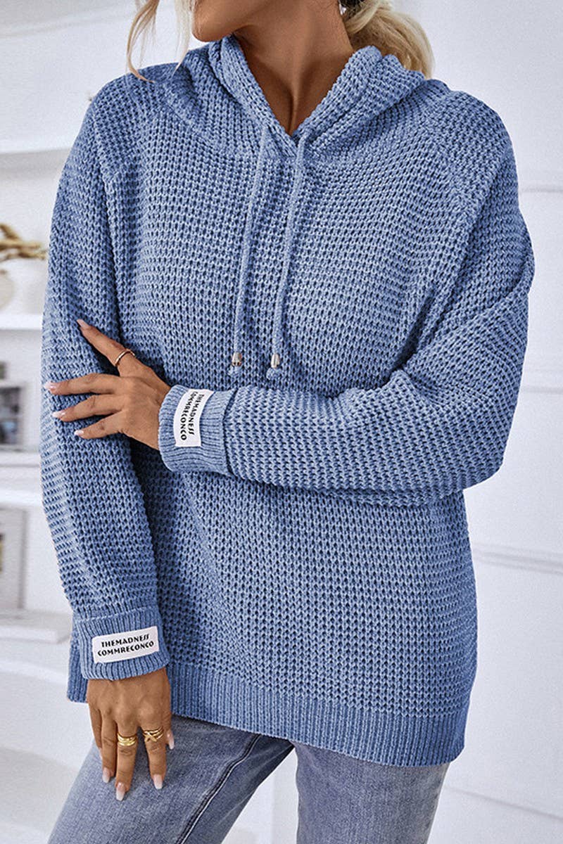 CWOHOL0399_Casual V-Neck Hoodie Long Sleeve Sweater