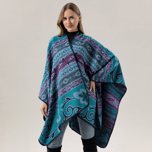 SHAWL FAUX CASHMERE JACQUARD SLIT CAPE SCARF