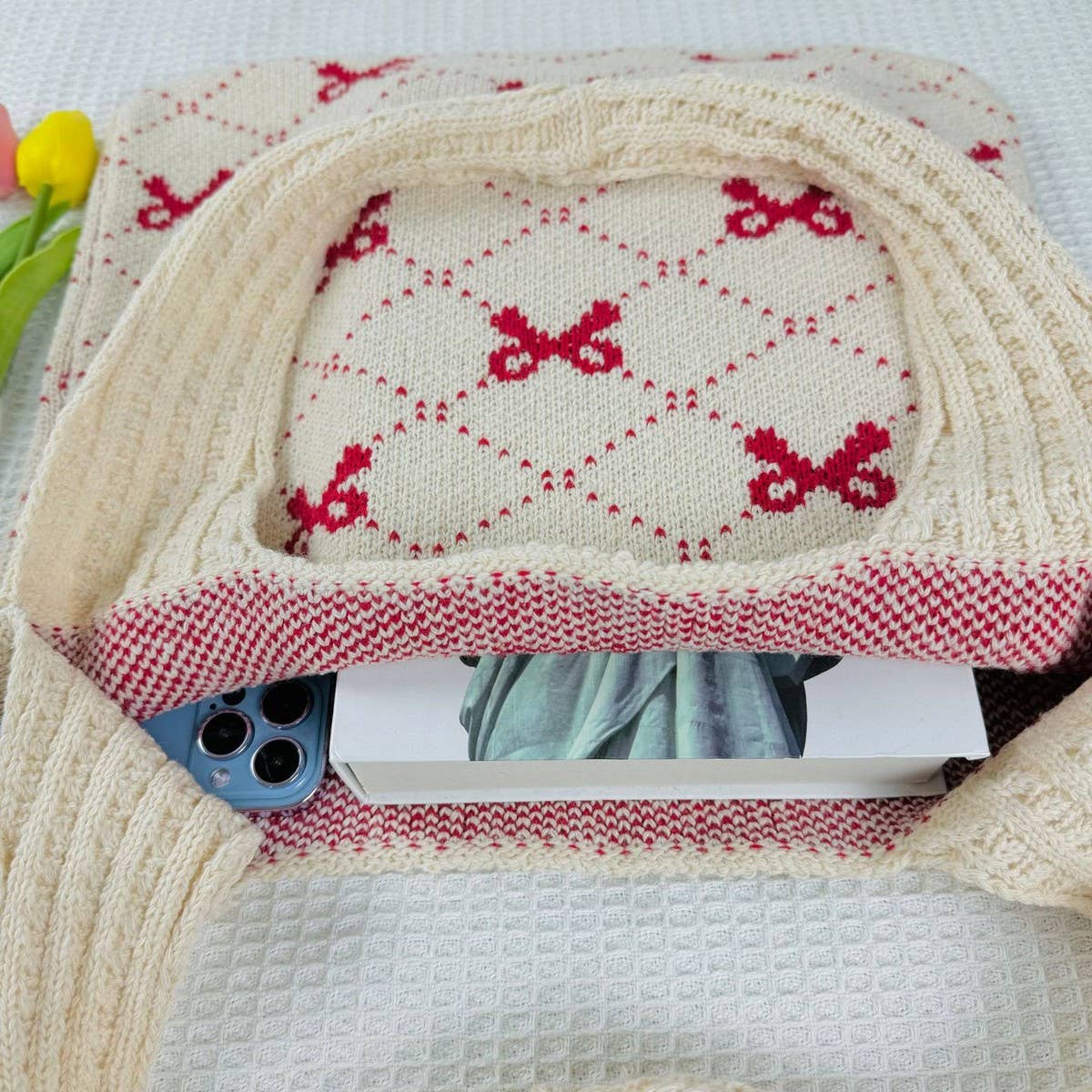 CWAB4567_BOW KNIT LARGE CAPACITY TOTE BAG