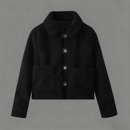 Lapel versatile fleece single-breasted jacket