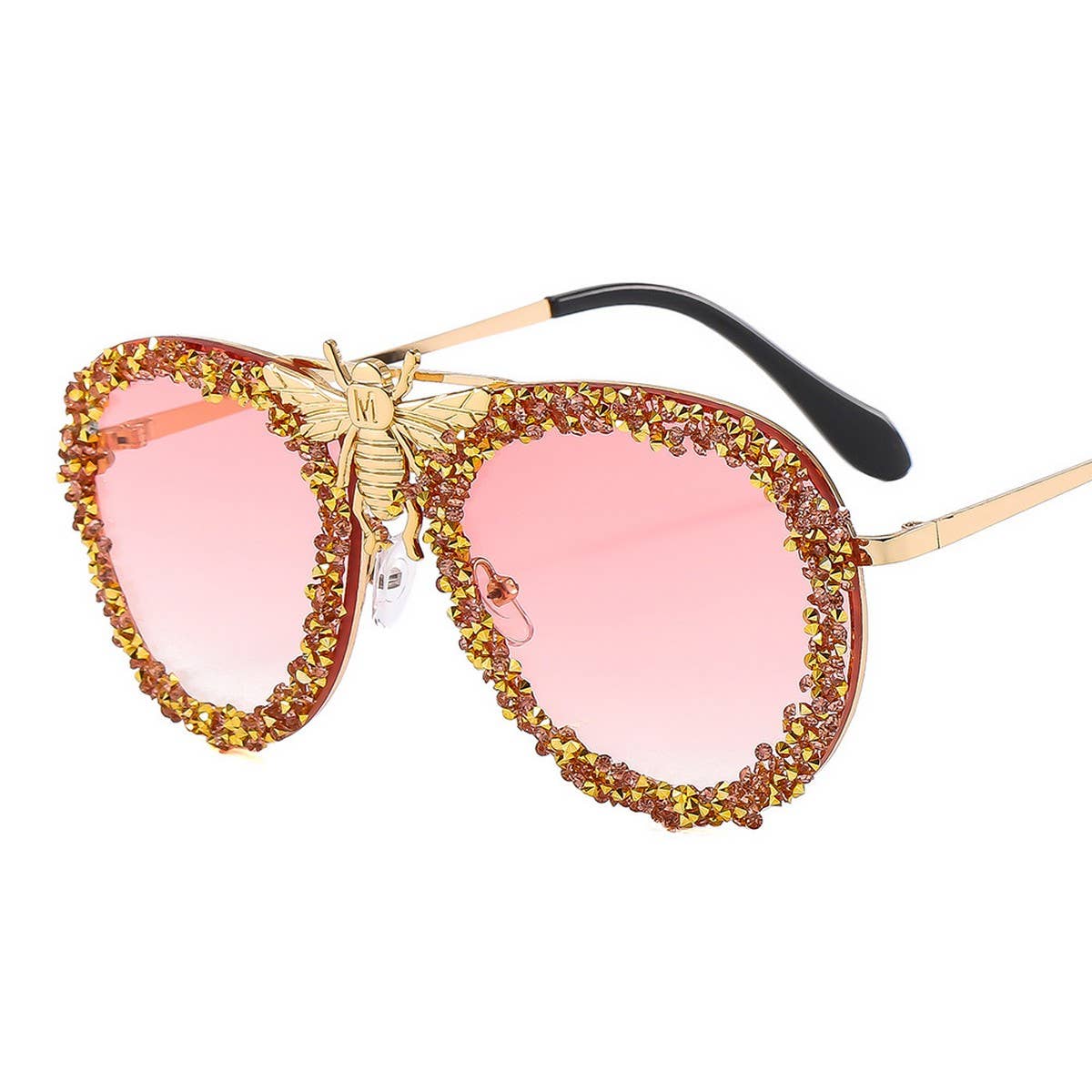 DIAMOND-STUDDED RETRO METAL LARGE FRAME SUNGLASSES
