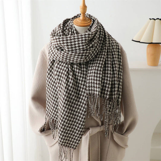 Vintage Houndstooth Faux Cashmere Scarf-Long Wrap
