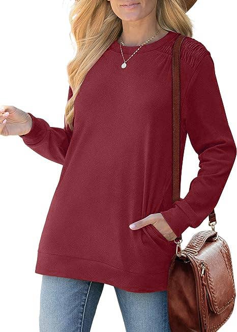 Solid-color pocket long-sleeved loose hoodie