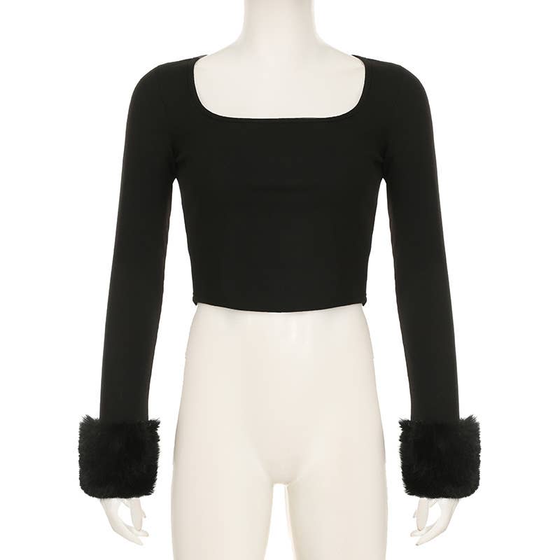 SOLID COLOR SLIM-FIT SQUARE NECK CROP KNIT TOP