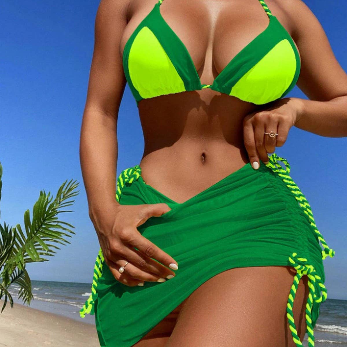 Fluorescent Bikini Set - Sexy Color Block Swimsuit