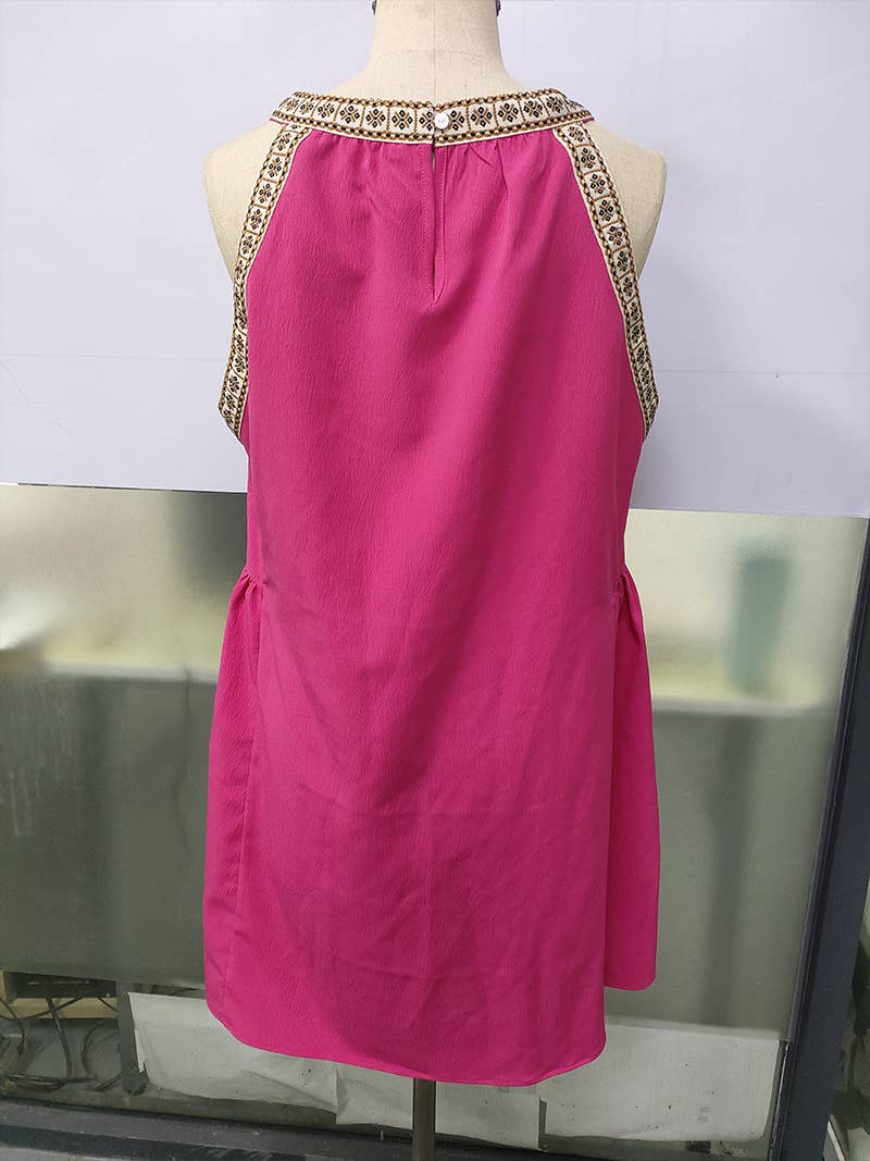 Solid-color dress hollowed-out lace patchwork