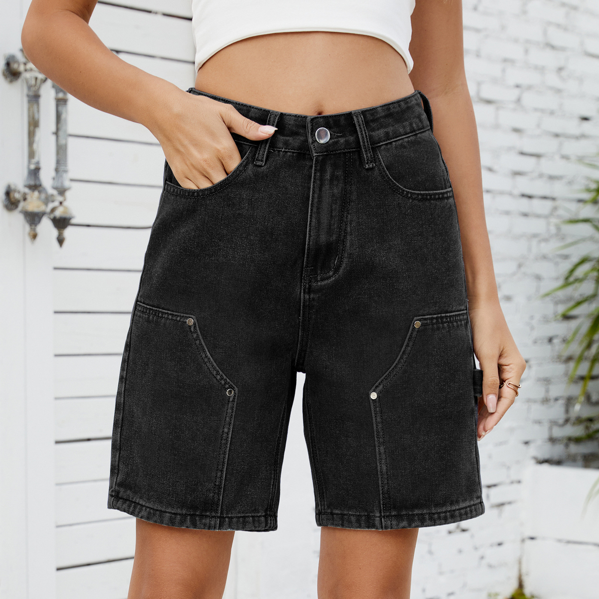 Washed Fashionable Cool Denim Bermuda Shorts
